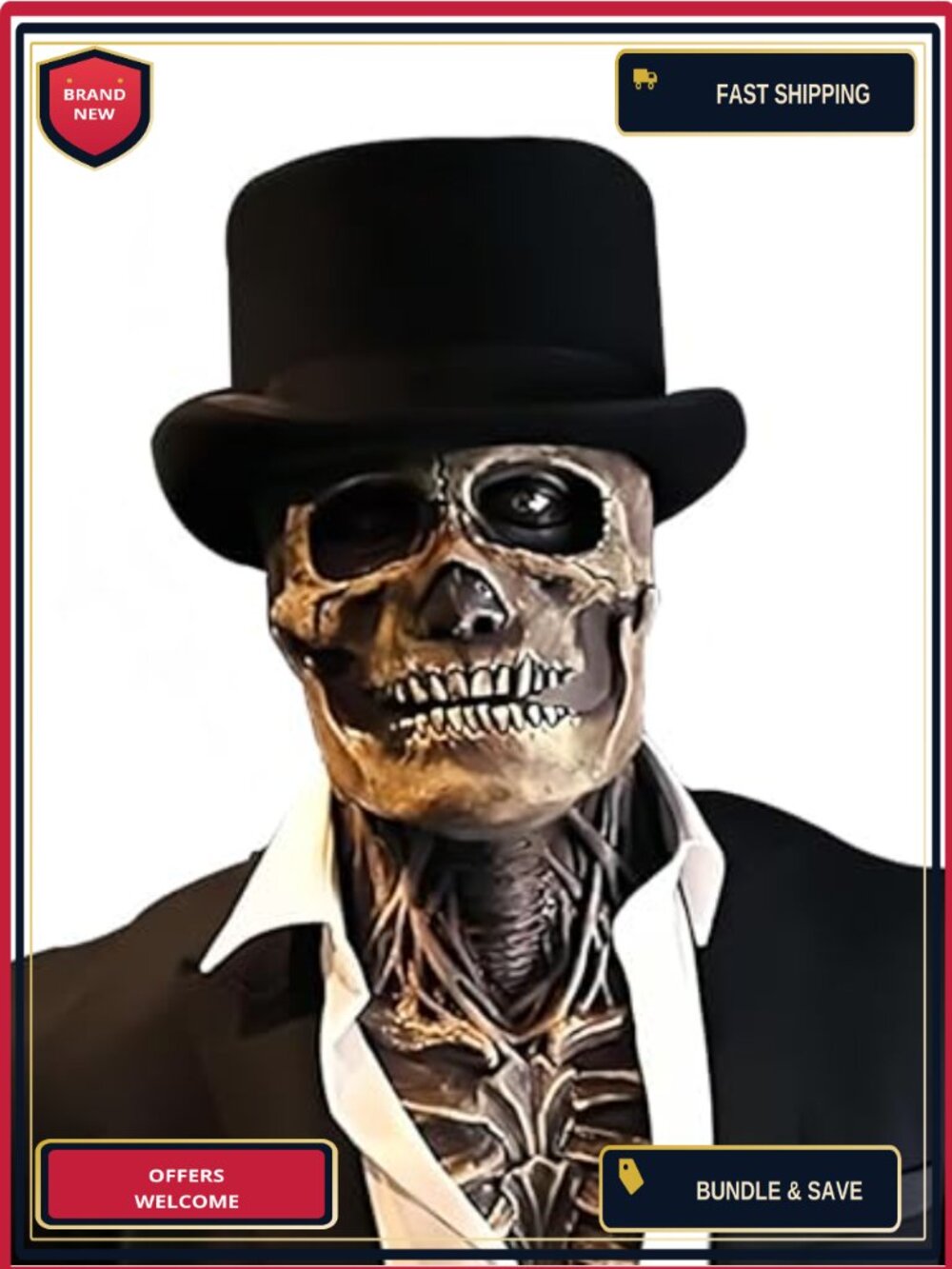 Realistic Latex Skull Mask Movable Jaw Full Head Halloween Cosplay